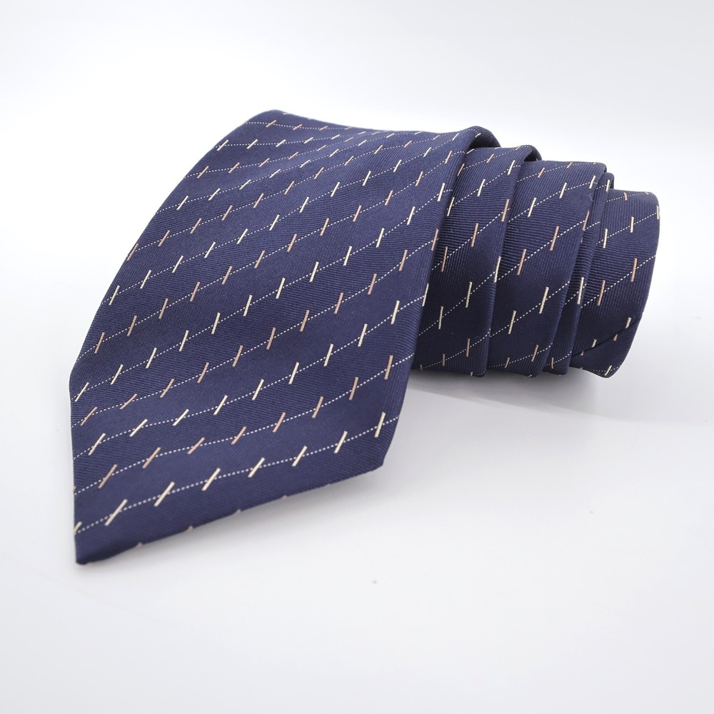 Canali Geometric Silk Necktie Navy Blue Long Mens OS